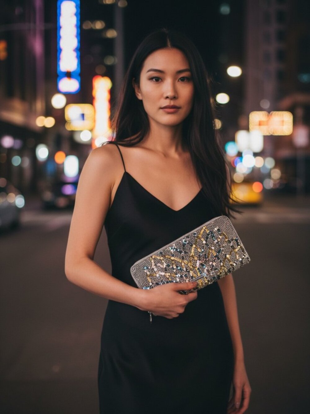 BCBGMAXAZRIA Beaded Sequin Clutch Silver Gold Evening Bag